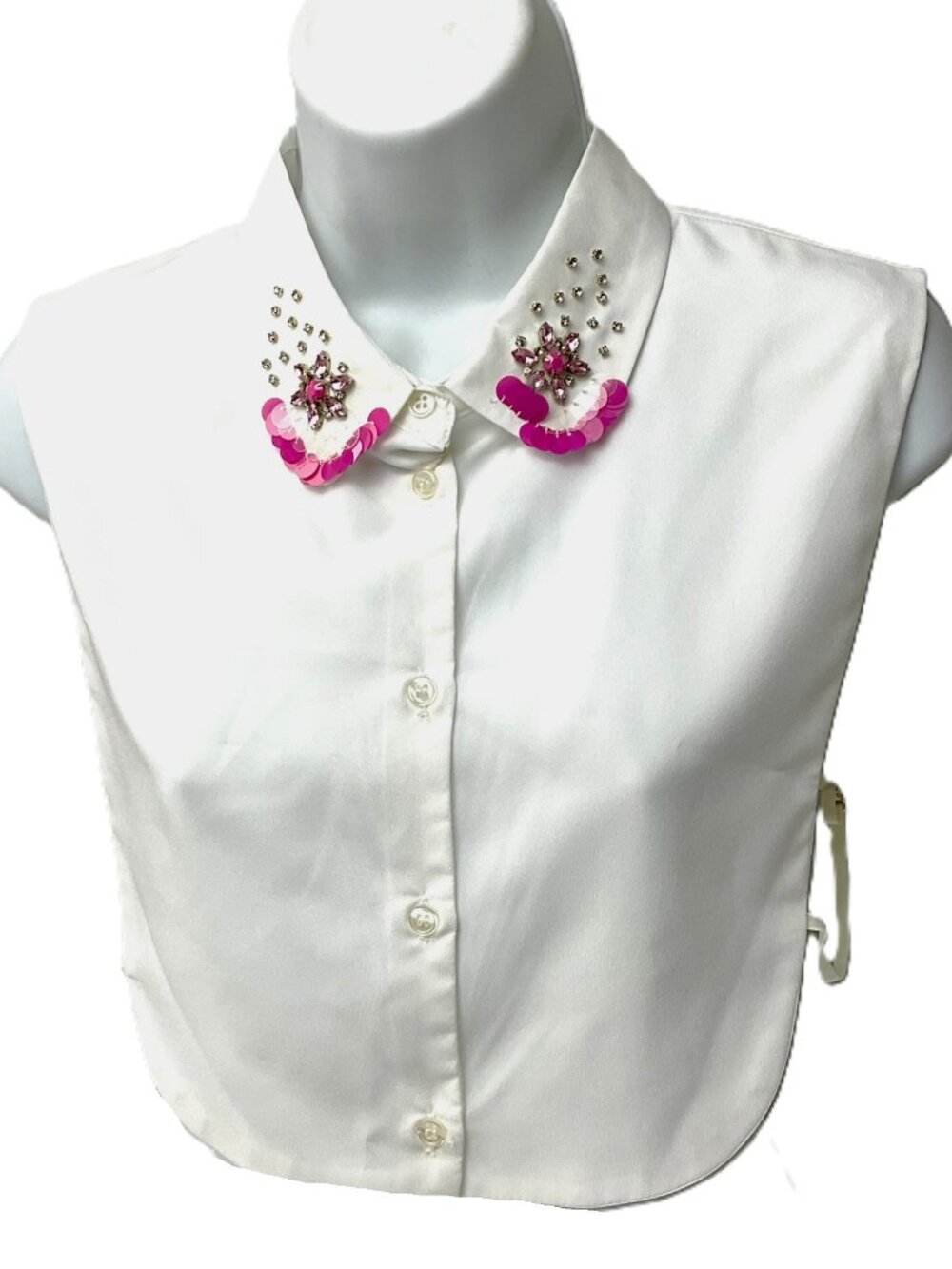 ATOS LOMBARDINI Embellished Collar Silk Blend Blouse White IT 44 Italy